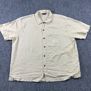 Woolrich Button Up Shirt Mens 2XL Yellow Marlin Graphic Textured Short Sleeve